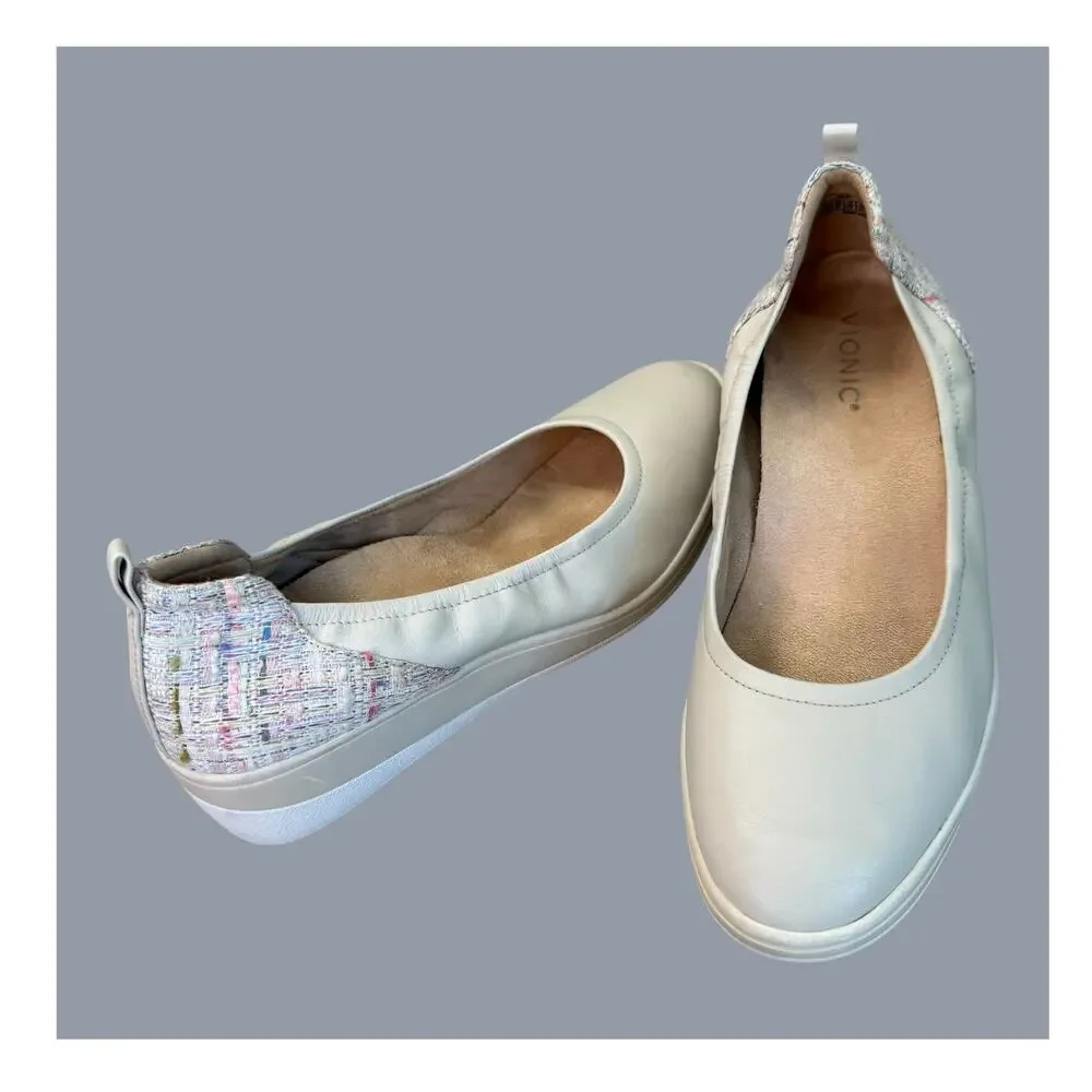 Vionic Jacey Wedge Low Heel Slip On Comfort Shoes Women Size 10 Cream Leather